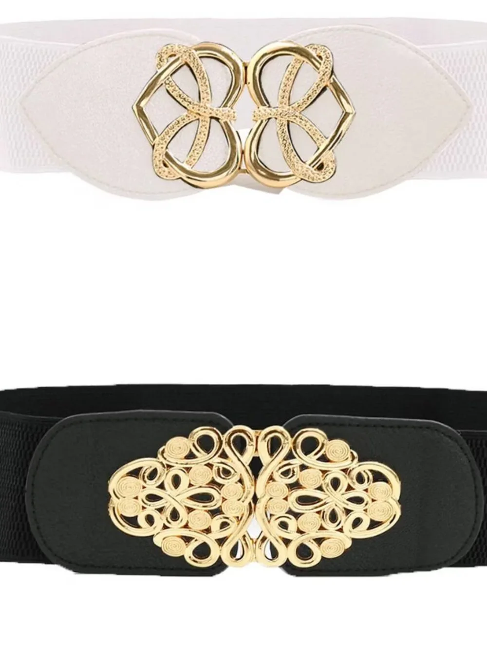Bundle INSPIRE CHIC Women's Elastic Wide Metal Buckle Stretchy Dress Waist Belts